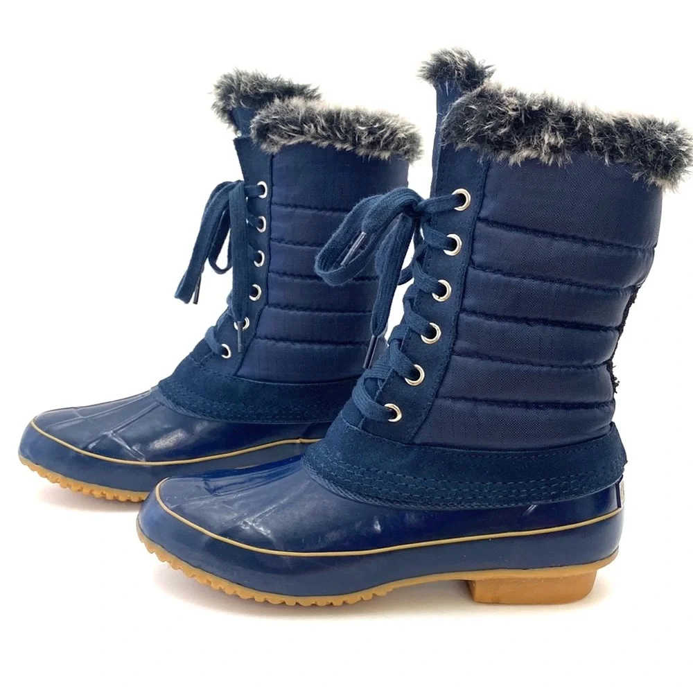 Khombu Women's Boston Bean Navy Blue Quilted Apres Winter/Snow Boots